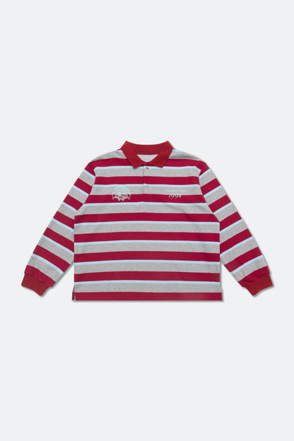 Aim Higher Club Faculty of Sports Emblem Cropped Stripe Poloshirt/ Grey - burgundy - GROGROCERY