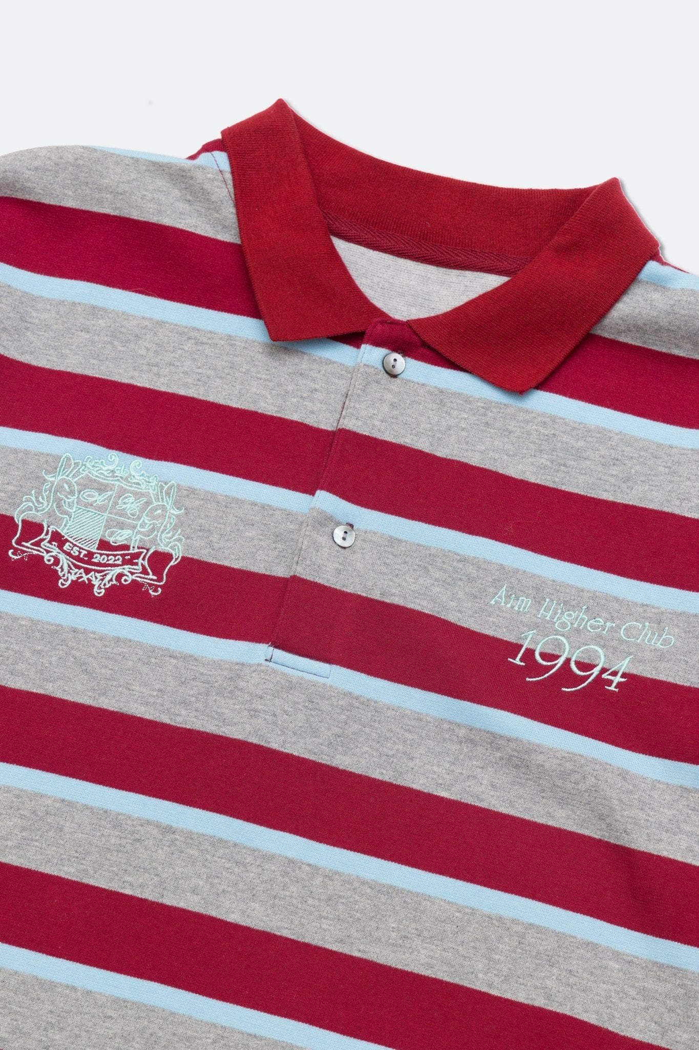 Aim Higher Club Faculty of Sports Emblem Cropped Stripe Poloshirt/ Grey - burgundy - GROGROCERY