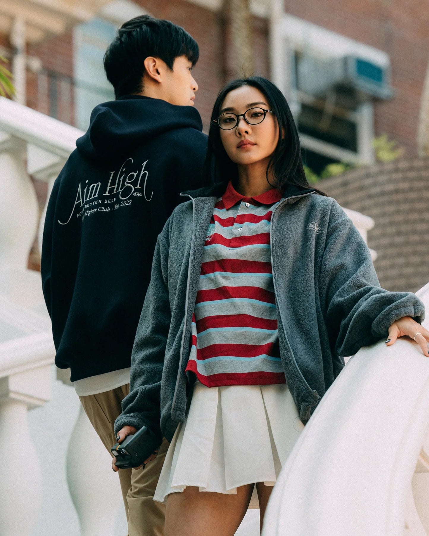 Aim Higher Club Faculty of Sports Emblem Cropped Stripe Poloshirt/ Grey - burgundy - GROGROCERY