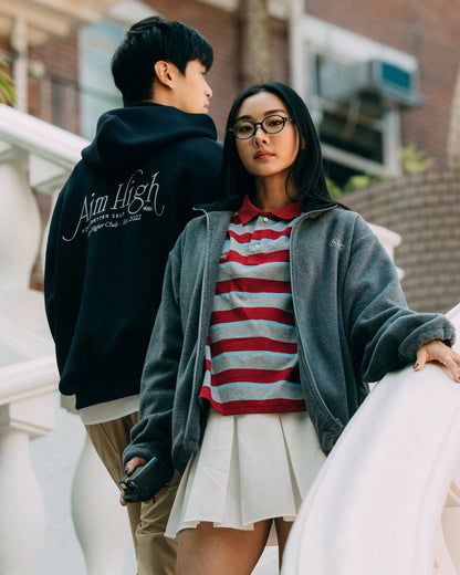 Aim Higher Club Faculty of Sports Emblem Cropped Stripe Poloshirt/ Grey - burgundy - GROGROCERY