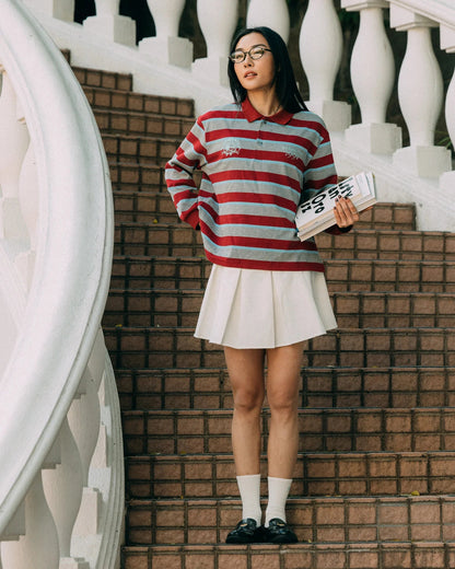 Aim Higher Club Faculty of Sports Emblem Cropped Stripe Poloshirt/ Grey - burgundy - GROGROCERY