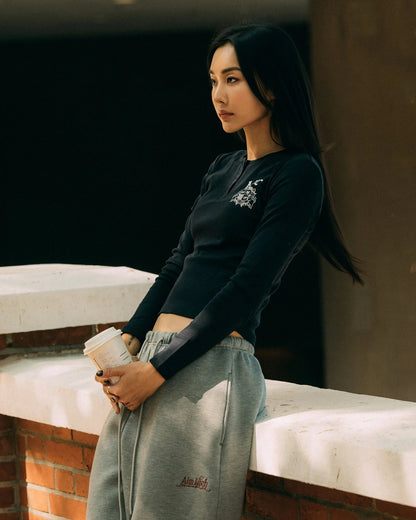 Aim Higher Club Faculty of Sports Henley Neck Long Sleeve Women Top/ Navy - GROGROCERY