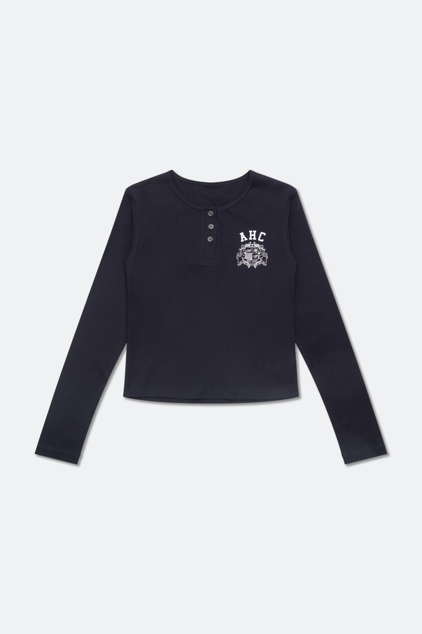 Aim Higher Club Faculty of Sports Henley Neck Long Sleeve Women Top/ Navy - GROGROCERY