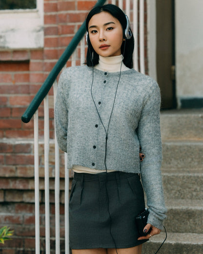 Aim Higher Club Faculty of Sports Knit Crewneck Cropped Cardigan/ Grey - GROGROCERY