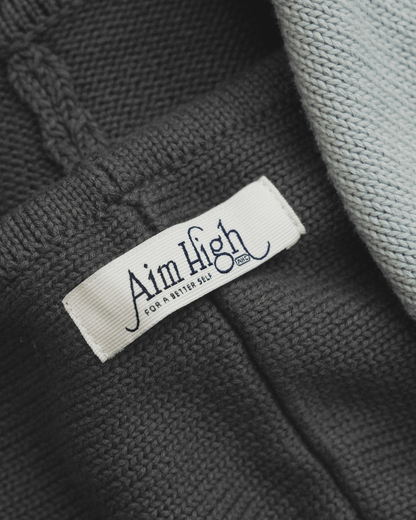 Aim Higher Club Full - Zip Hooded Cardigan/ Dark Grey - GROGROCERY