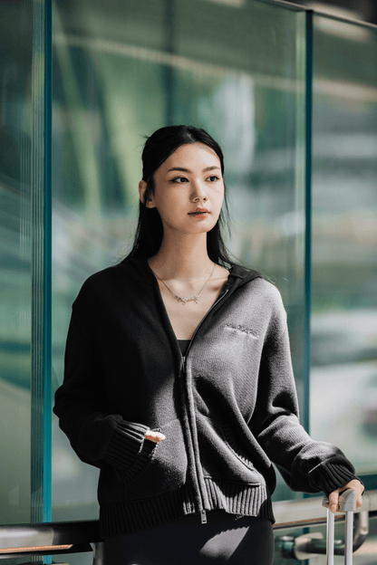 Aim Higher Club Full - Zip Hooded Cardigan/ Dark Grey - GROGROCERY