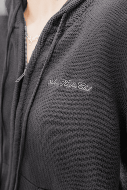 Aim Higher Club Full - Zip Hooded Cardigan/ Dark Grey - GROGROCERY