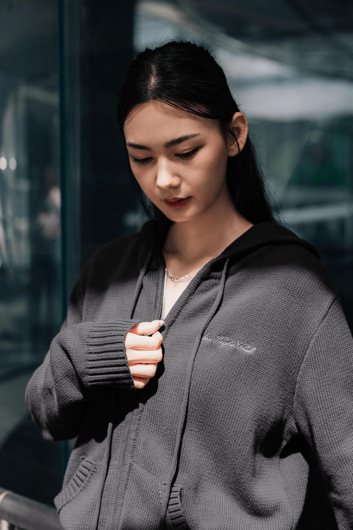 Aim Higher Club Full - Zip Hooded Cardigan/ Dark Grey - GROGROCERY