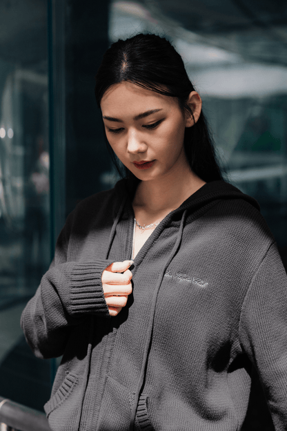 Aim Higher Club Full - Zip Hooded Cardigan/ Dark Grey - GROGROCERY