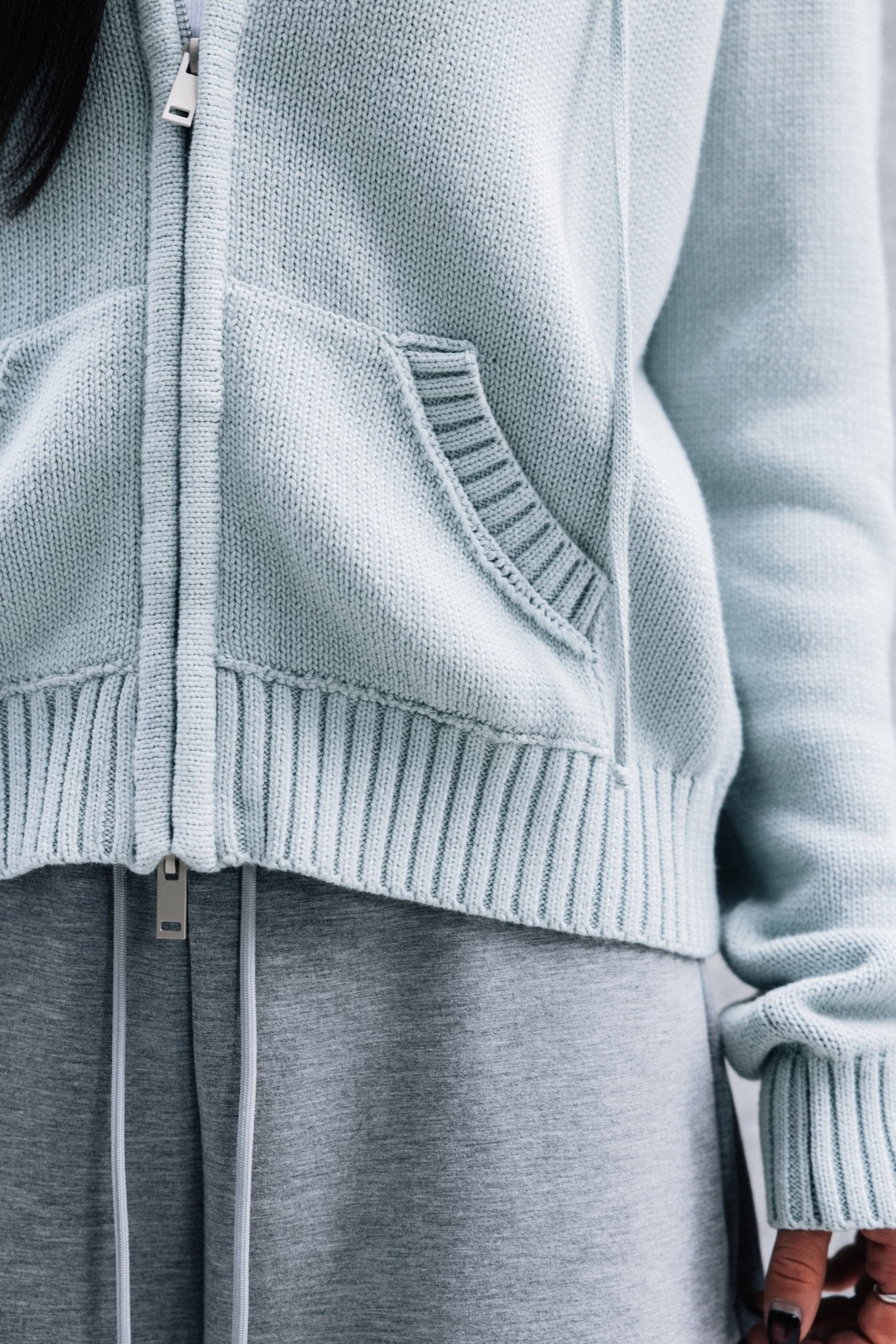 Aim Higher Club Full - Zip Hooded Cardigan/ Mint Grey - GROGROCERY