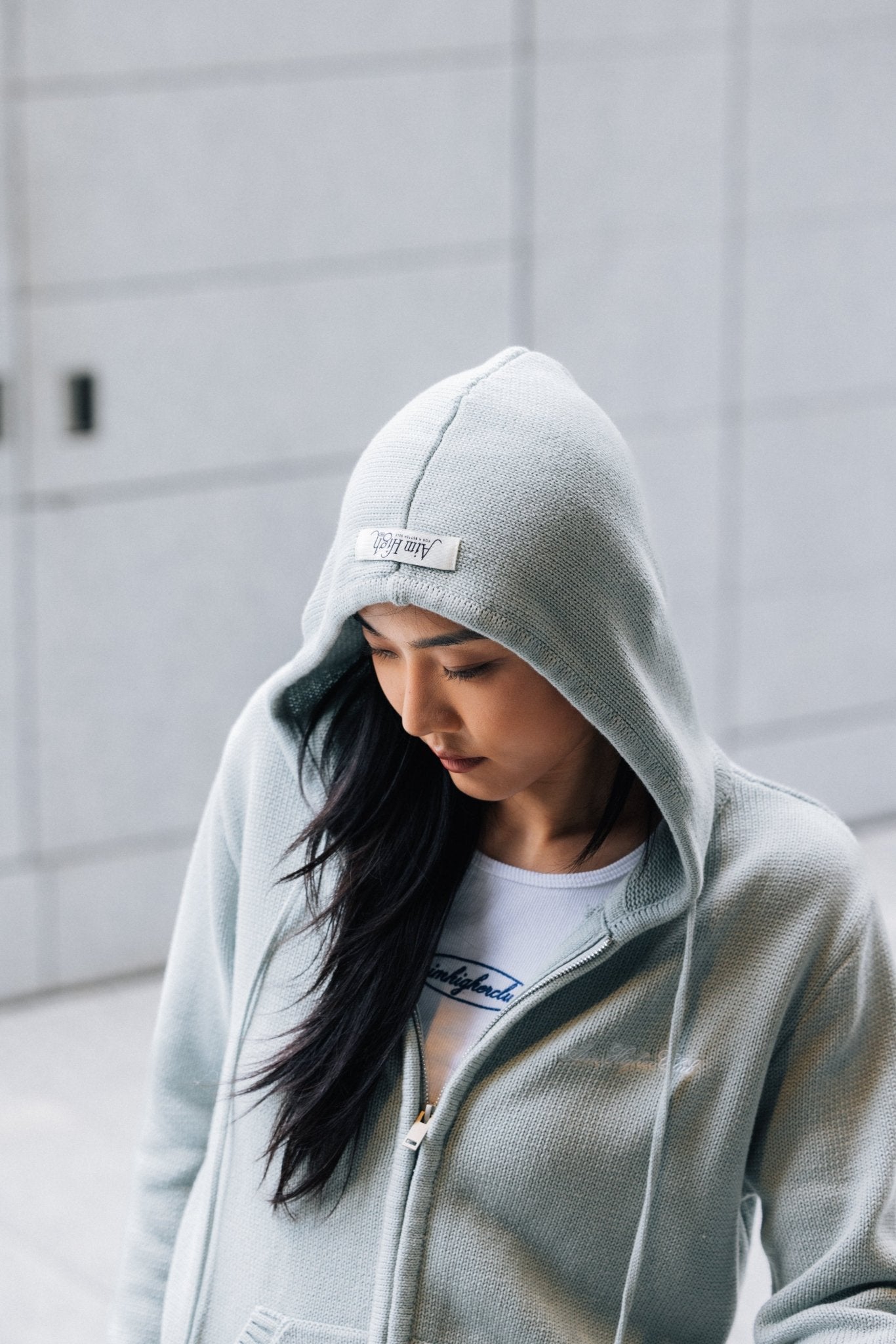 Aim Higher Club Full - Zip Hooded Cardigan/ Mint Grey - GROGROCERY