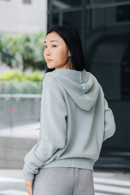 Aim Higher Club Full - Zip Hooded Cardigan/ Mint Grey - GROGROCERY