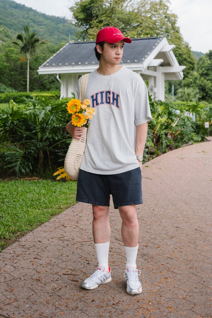 Aim Higher Club High College Unisex Logo Tee/ Flecking Grey - GROGROCERY