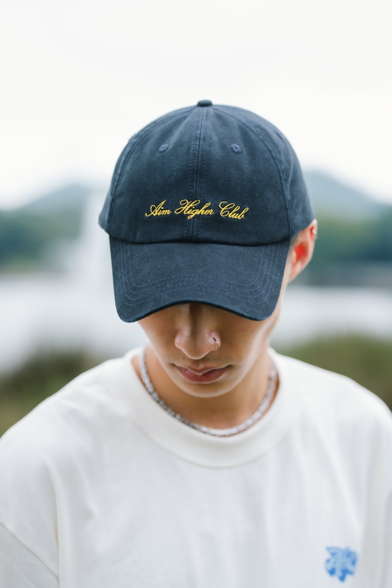 Aim Higher Club Light Washed Classic Script Cap/ Navy - GROGROCERY