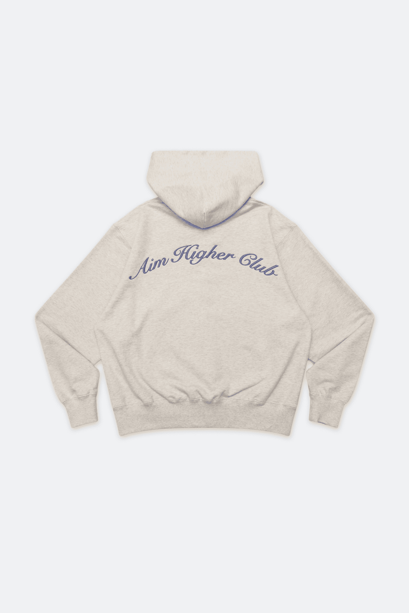 Aim Higher Club Raised Embroidery Zip Up Hoodie/ Oat - Ribbon Blue - GROGROCERY