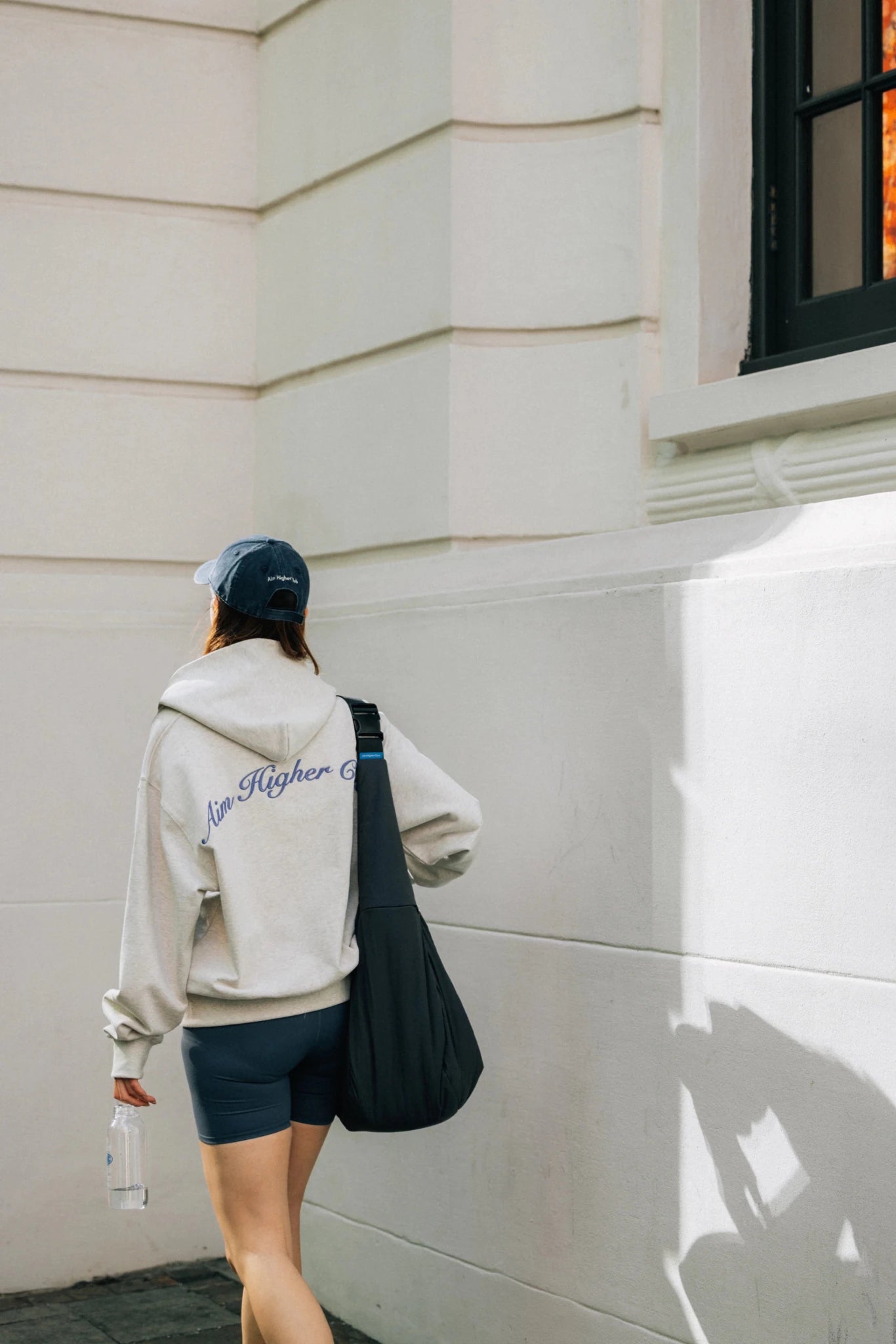 Aim Higher Club Raised Embroidery Zip Up Hoodie/ Oat - Ribbon Blue - GROGROCERY