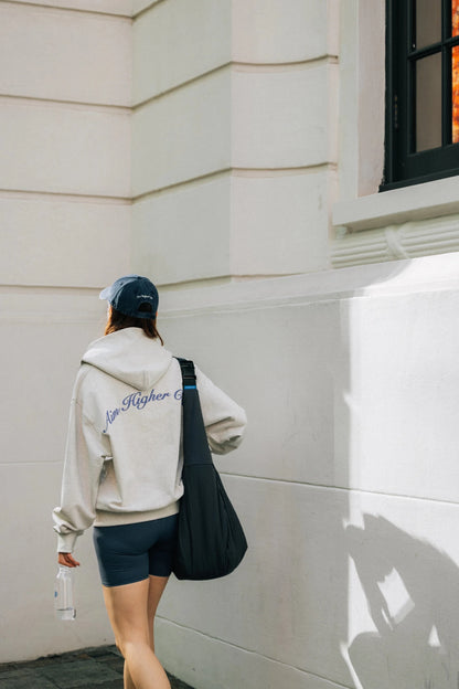 Aim Higher Club Raised Embroidery Zip Up Hoodie/ Oat - Ribbon Blue - GROGROCERY