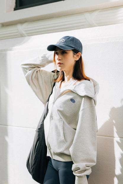 Aim Higher Club Raised Embroidery Zip Up Hoodie/ Oat - Ribbon Blue - GROGROCERY