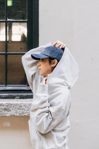 Aim Higher Club Raised Embroidery Zip Up Hoodie/ Oat - Ribbon Blue - GROGROCERY