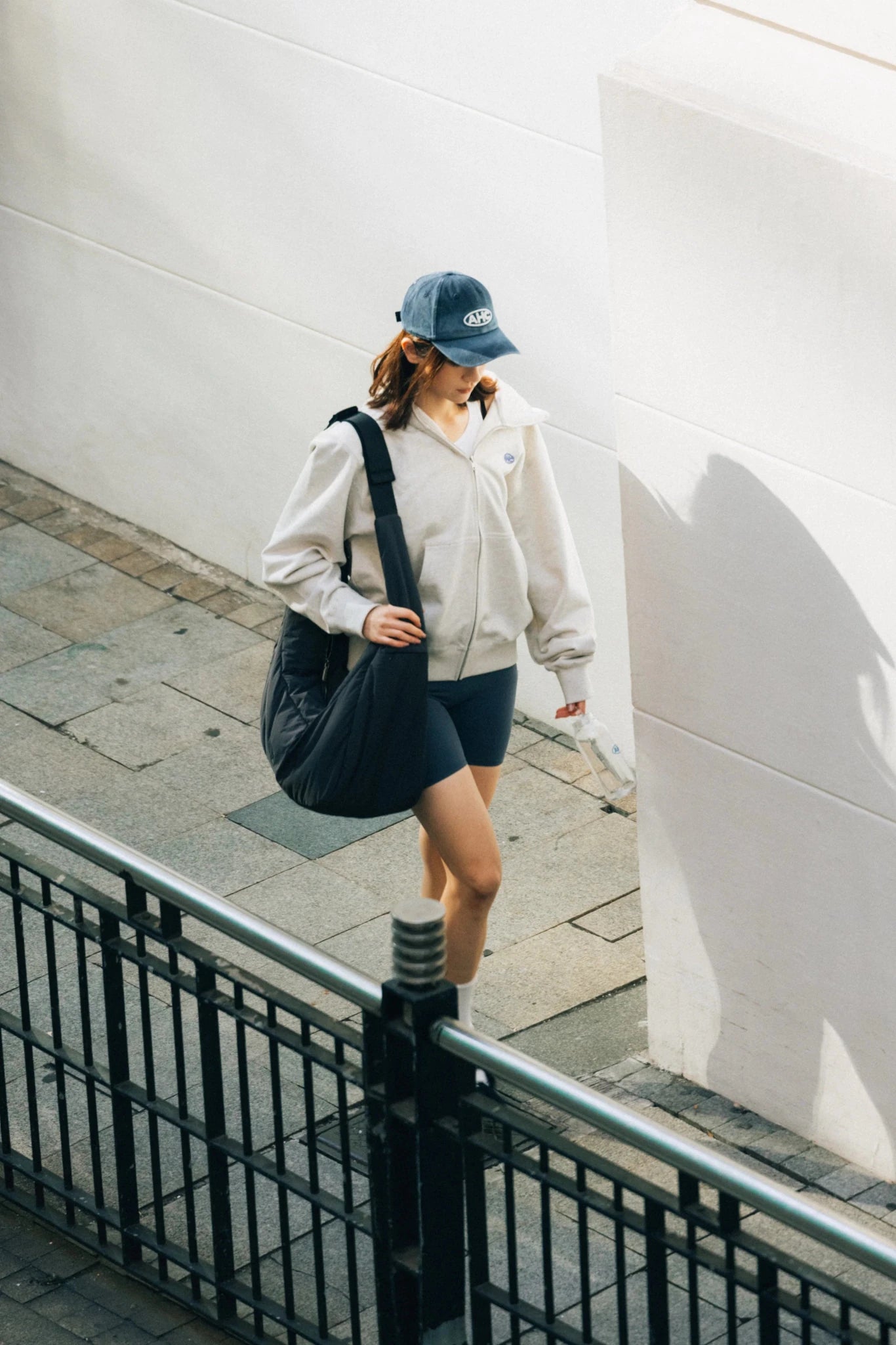 Aim Higher Club Raised Embroidery Zip Up Hoodie/ Oat - Ribbon Blue - GROGROCERY