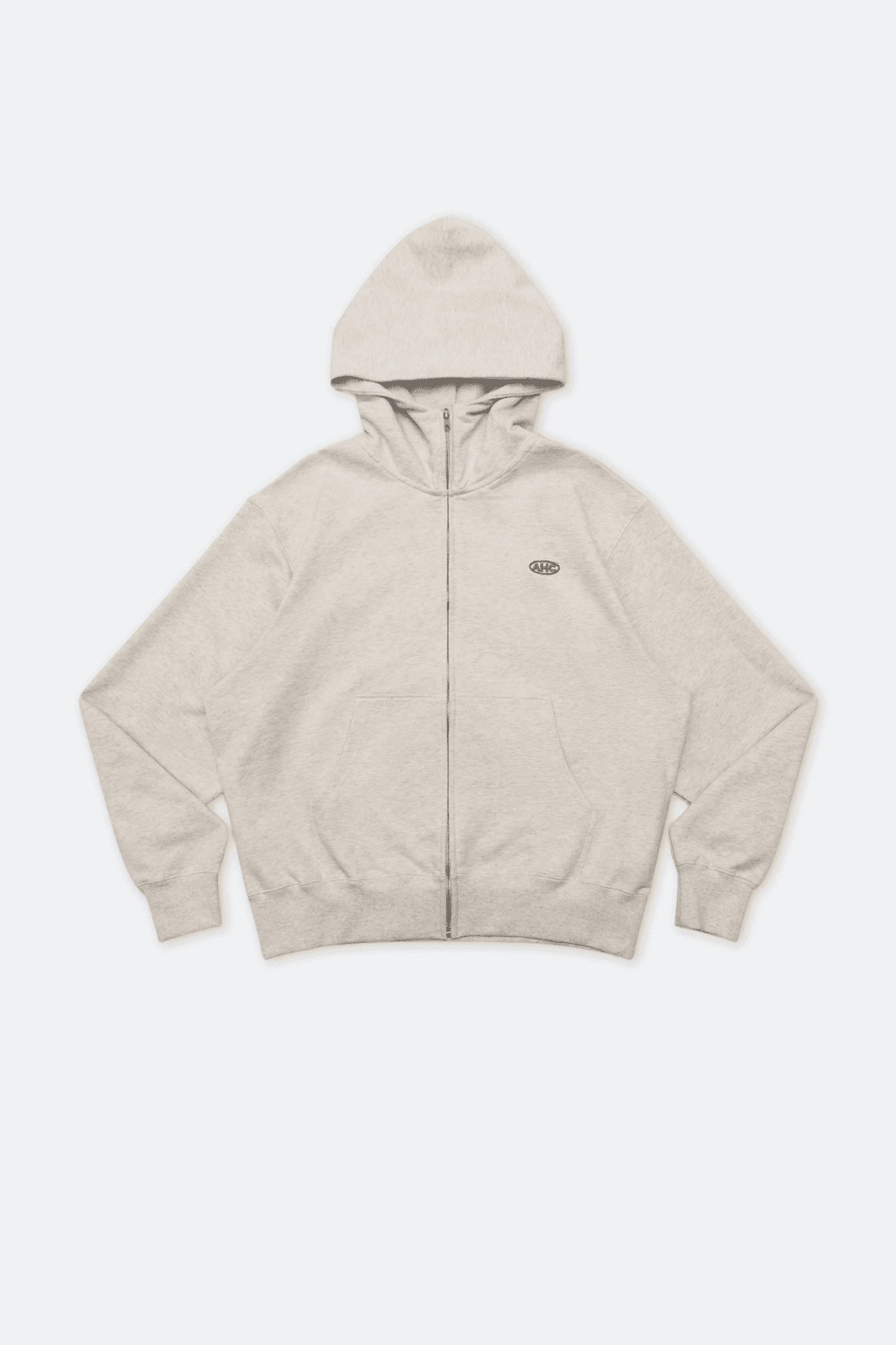 Aim Higher Club Raised Embroidery Zip Up Hoodie/ Oat - Ribbon Blue - GROGROCERY