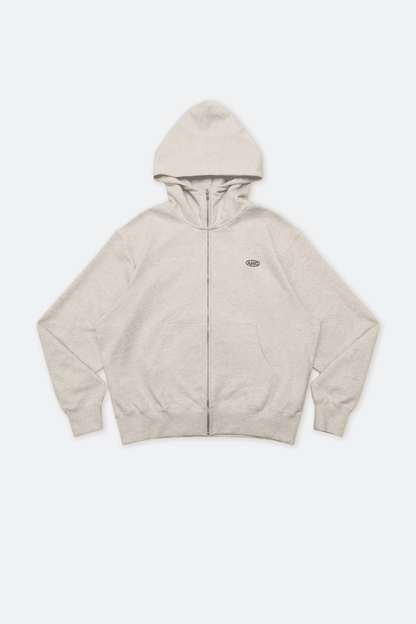 Aim Higher Club Raised Embroidery Zip Up Hoodie/ Oat - Ribbon Blue - GROGROCERY