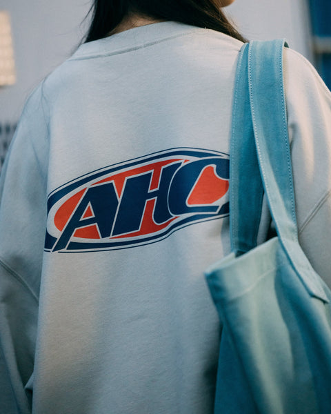 Aim Higher Club Retro Oval Logo Crewneck Sweatshirt/ Sand Grey - GROGROCERY