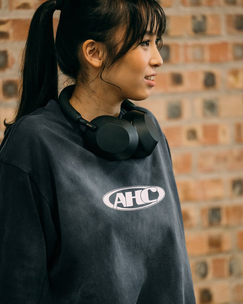 Aim Higher Club Retro Oval Logo Long Tee/ Dirty Washed Navy - GROGROCERY