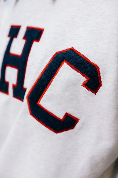 Aim Higher Club Terry Patch College Crewneck Sweatshirt/ Oat - Navy - Red - GROGROCERY