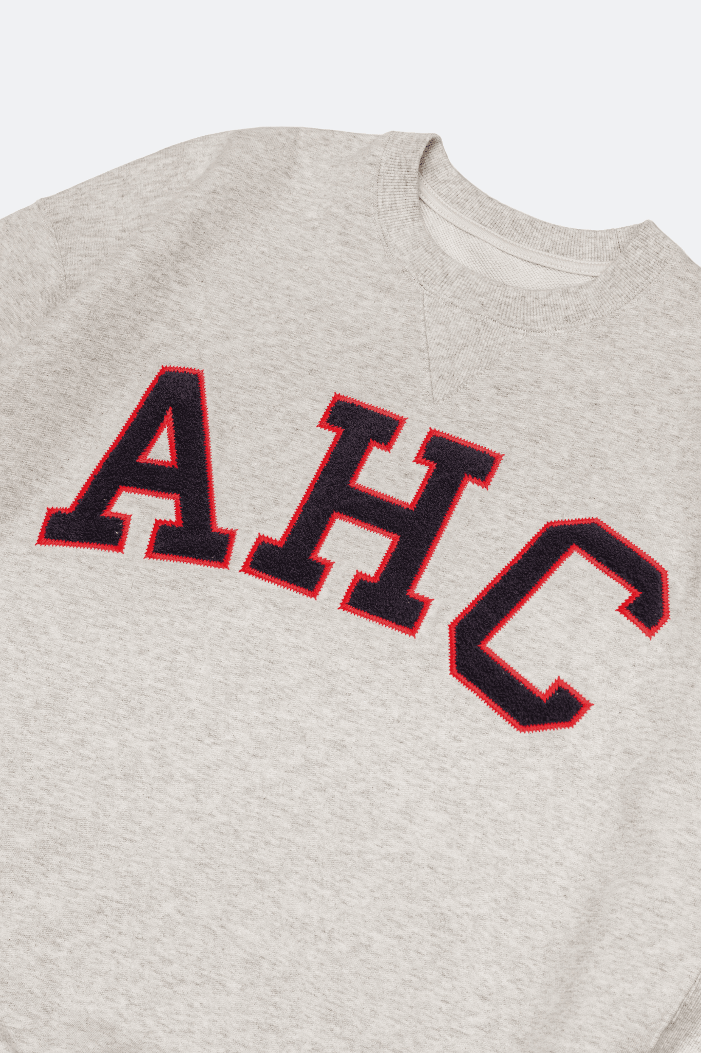 Aim Higher Club Terry Patch College Crewneck Sweatshirt/ Oat - Navy - Red - GROGROCERY