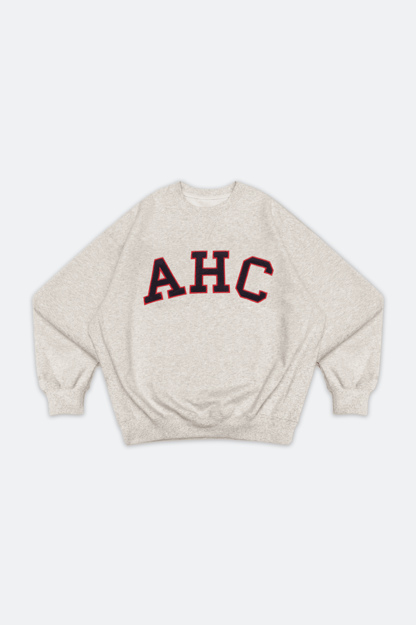 Aim Higher Club Terry Patch College Crewneck Sweatshirt/ Oat - Navy - Red - GROGROCERY
