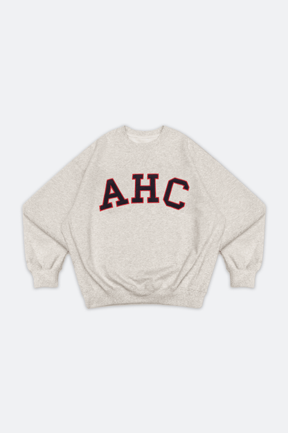 Aim Higher Club Terry Patch College Crewneck Sweatshirt/ Oat - Navy - Red - GROGROCERY
