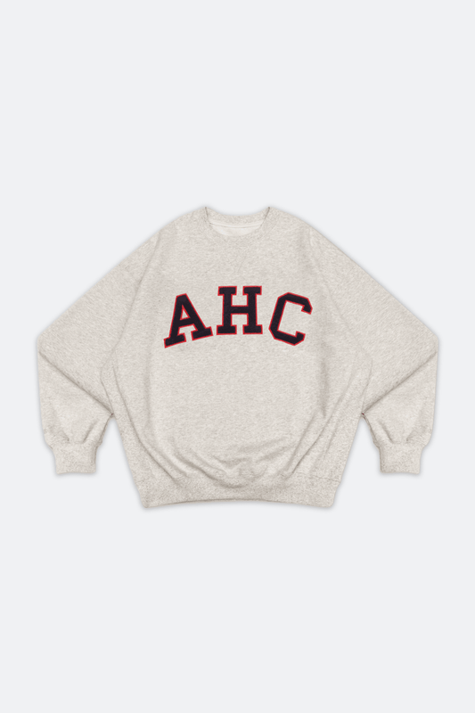 Aim Higher Club Terry Patch College Crewneck Sweatshirt/ Oat - Navy - Red - GROGROCERY