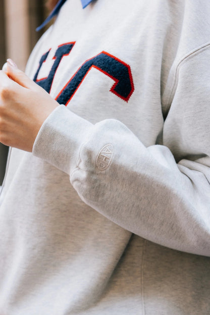 Aim Higher Club Terry Patch College Crewneck Sweatshirt/ Oat - Navy - Red - GROGROCERY