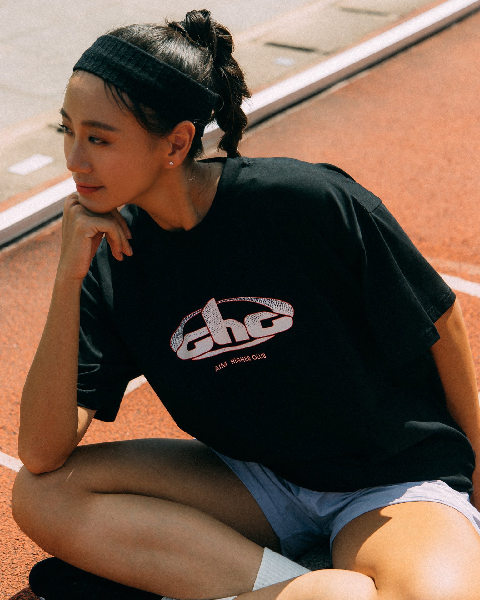 Aim Higher Club Track Retro Logo Tee/ Black - GROGROCERY