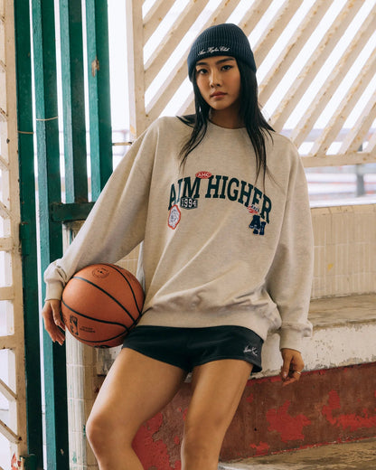 Aim Higher Club Unisex College Badge Crewneck Sweatshirt/ Oat - GROGROCERY