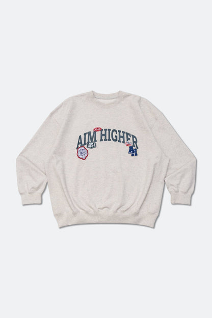 Aim Higher Club Unisex College Badge Crewneck Sweatshirt/ Oat - GROGROCERY