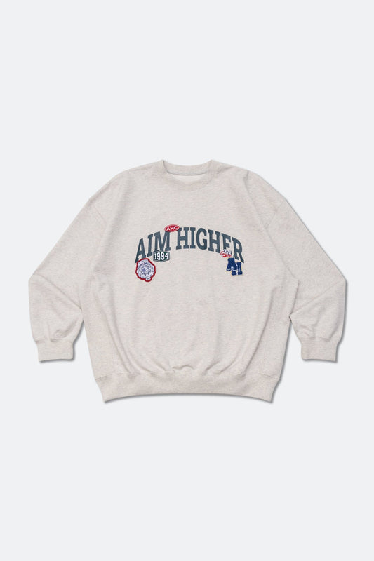Aim Higher Club Unisex College Badge Crewneck Sweatshirt/ Oat - GROGROCERY
