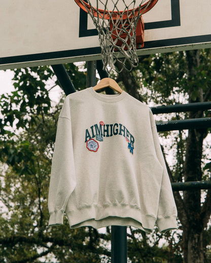 Aim Higher Club Unisex College Badge Crewneck Sweatshirt/ Oat - GROGROCERY