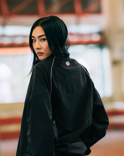 Aim Higher Club Unisex College Emblem Reflective Half Zip Windbreaker/ Black - GROGROCERY