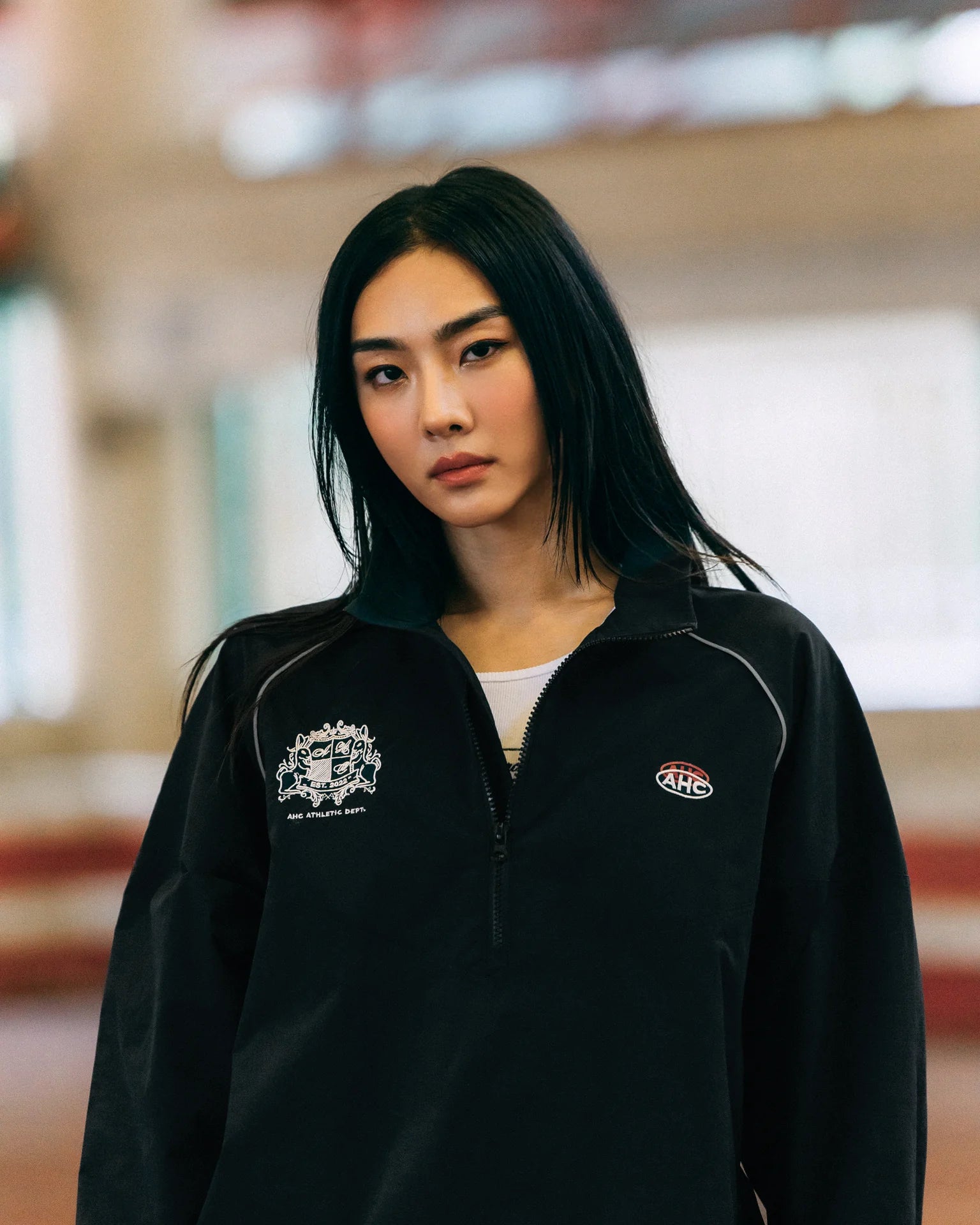 Aim Higher Club Unisex College Emblem Reflective Half Zip Windbreaker/ Black - GROGROCERY