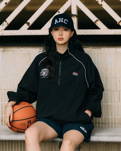 Aim Higher Club Unisex College Emblem Reflective Half Zip Windbreaker/ Black - GROGROCERY