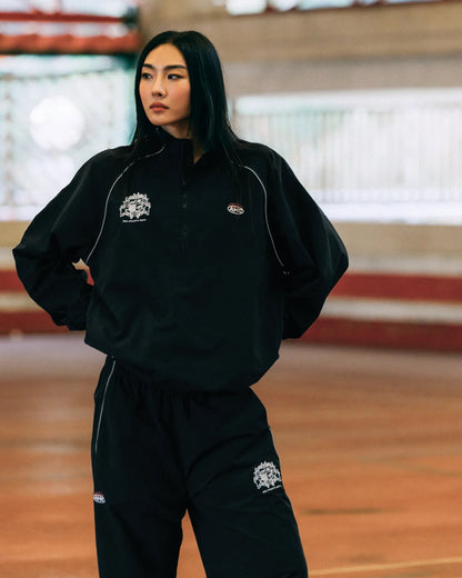 Aim Higher Club Unisex College Emblem Reflective Half Zip Windbreaker/ Black - GROGROCERY