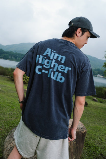 Aim Higher Club Unisex Logo Motion Tee/ Washed Charcoal - GROGROCERY