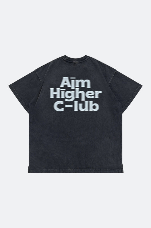 Aim Higher Club Unisex Logo Motion Tee/ Washed Charcoal - GROGROCERY