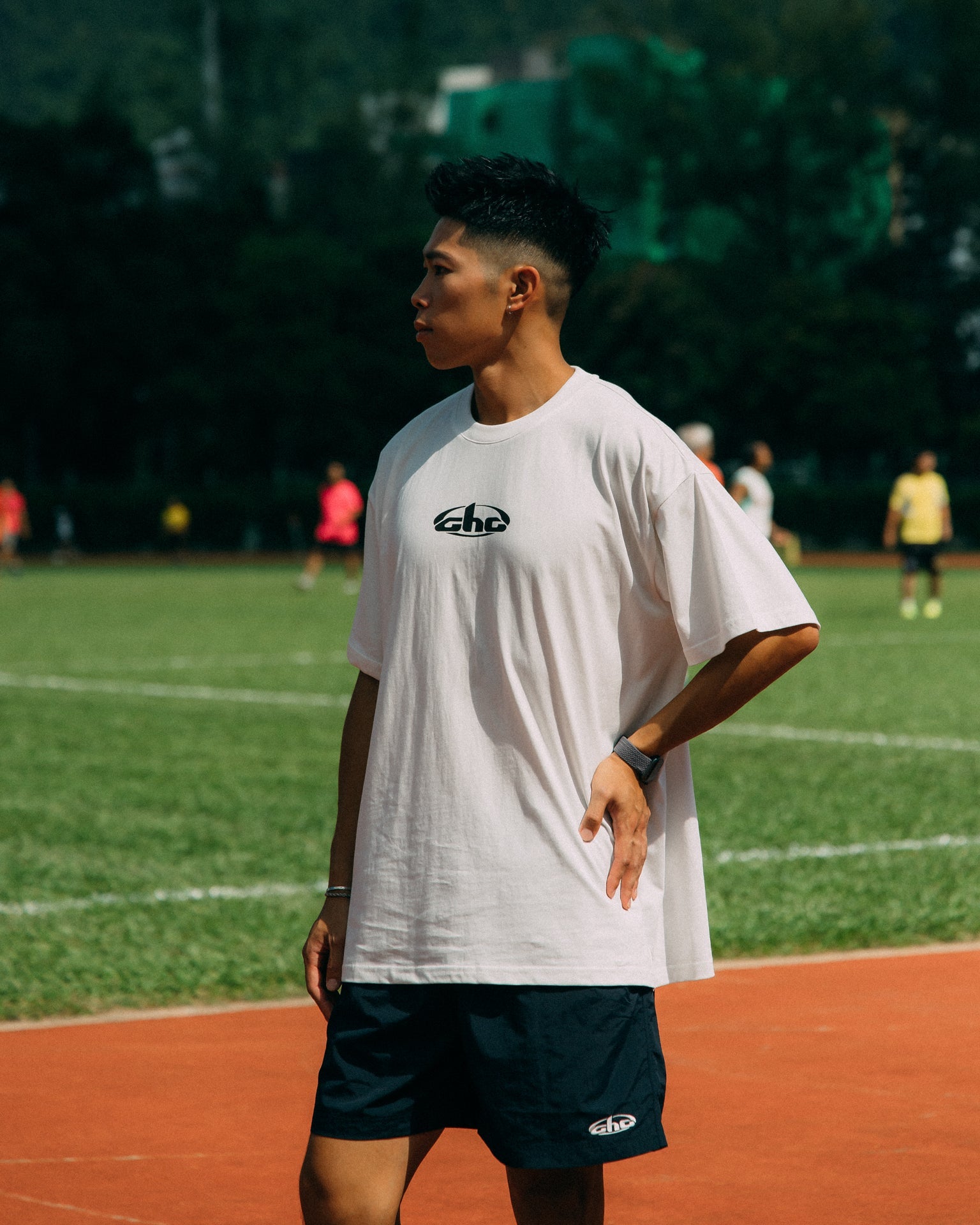 Aim Higher Club Unisex Retro Oval Logo Nylon Shorts/ Navy - GROGROCERY