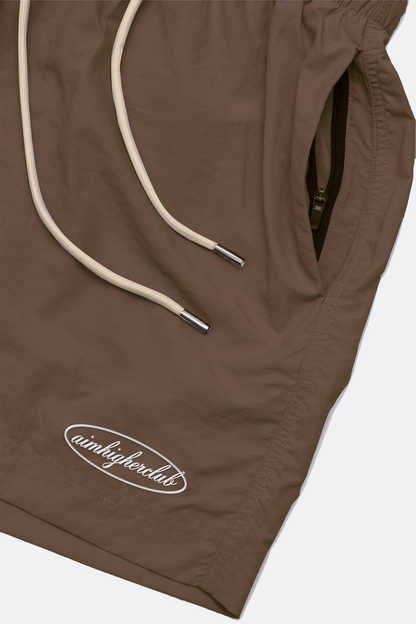 Aim Higher Club Women Oval Logo Nylon Shorts/ Brown - GROGROCERY