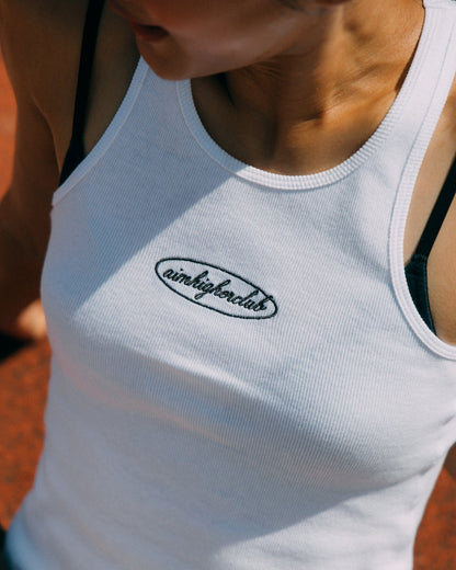 Aim Higher Club Women Oval Logo Tank Top/ White - Grey - GROGROCERY