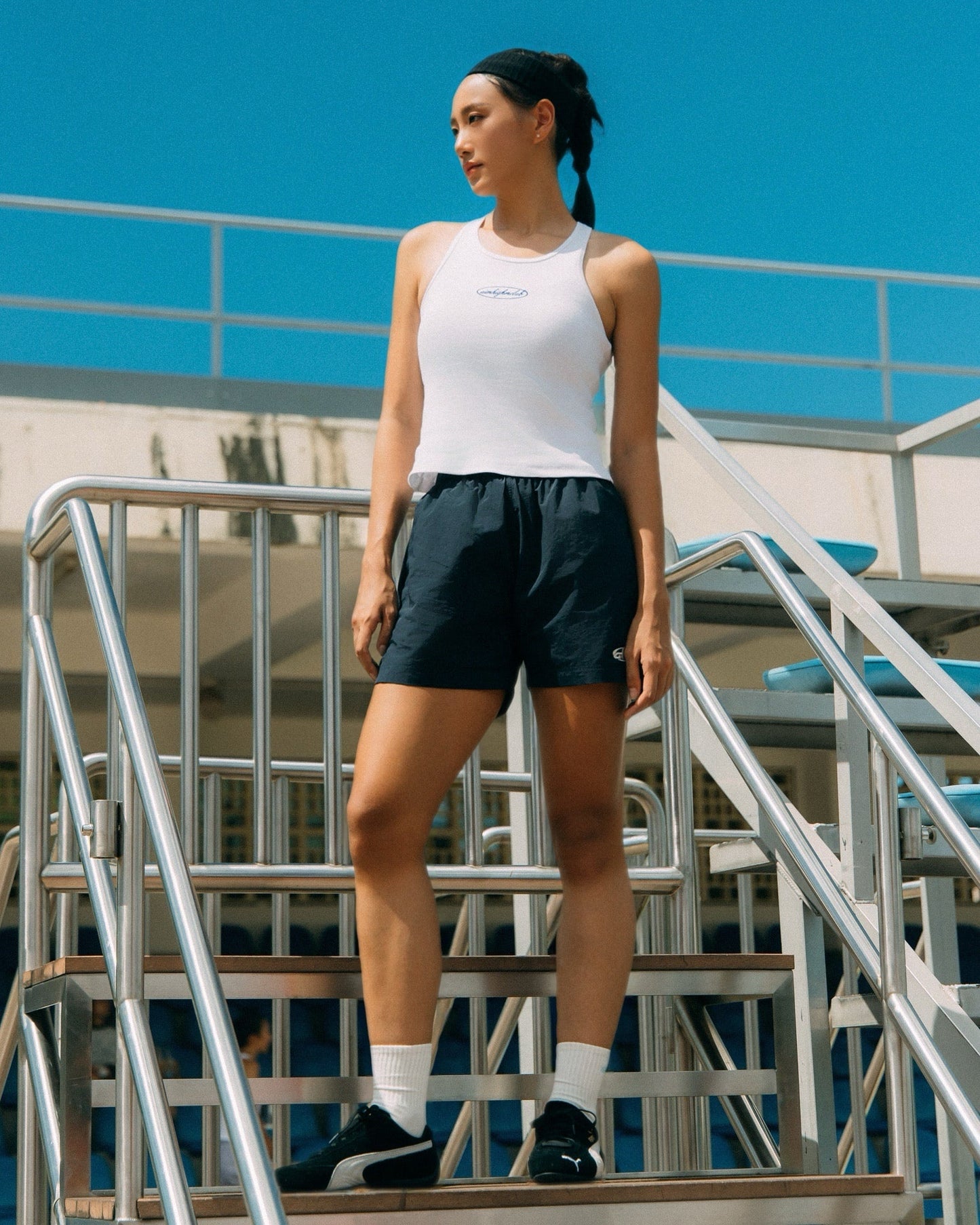 Aim Higher Club Women Oval Logo Tank Top/ White - Navy - GROGROCERY