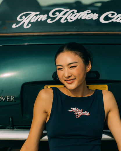 AIM HIGHER CLUB x IMAGINARY MECHANIC SUMMER CLUB SLEEVELESS WOMAN TOP/ NAVY - GROGROCERY